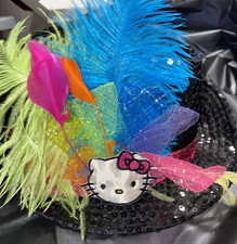 Hello Kitty hat Black Sequined Fedora Feathers Hello Kitty Fedora Hat