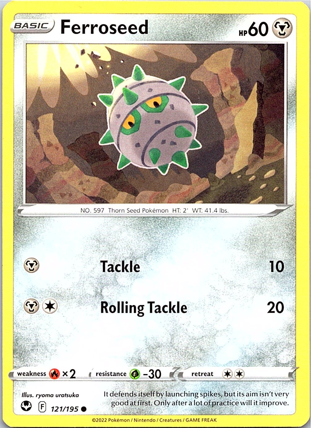 Ferroseed 121/195 Common Silver Tempest Pokemon Card - NM Near Mint