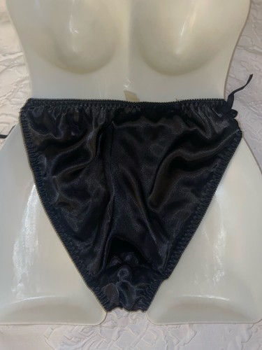Vintage Glossy Satin String Side Tie Shiny Lace Trim Woman’s 7/L Large Hi Cut - Picture 2 of 9