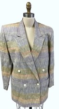 80s RETRO Liz Claiborne Women S dbl breasted Linen Blazer Pastels Jacket Korea