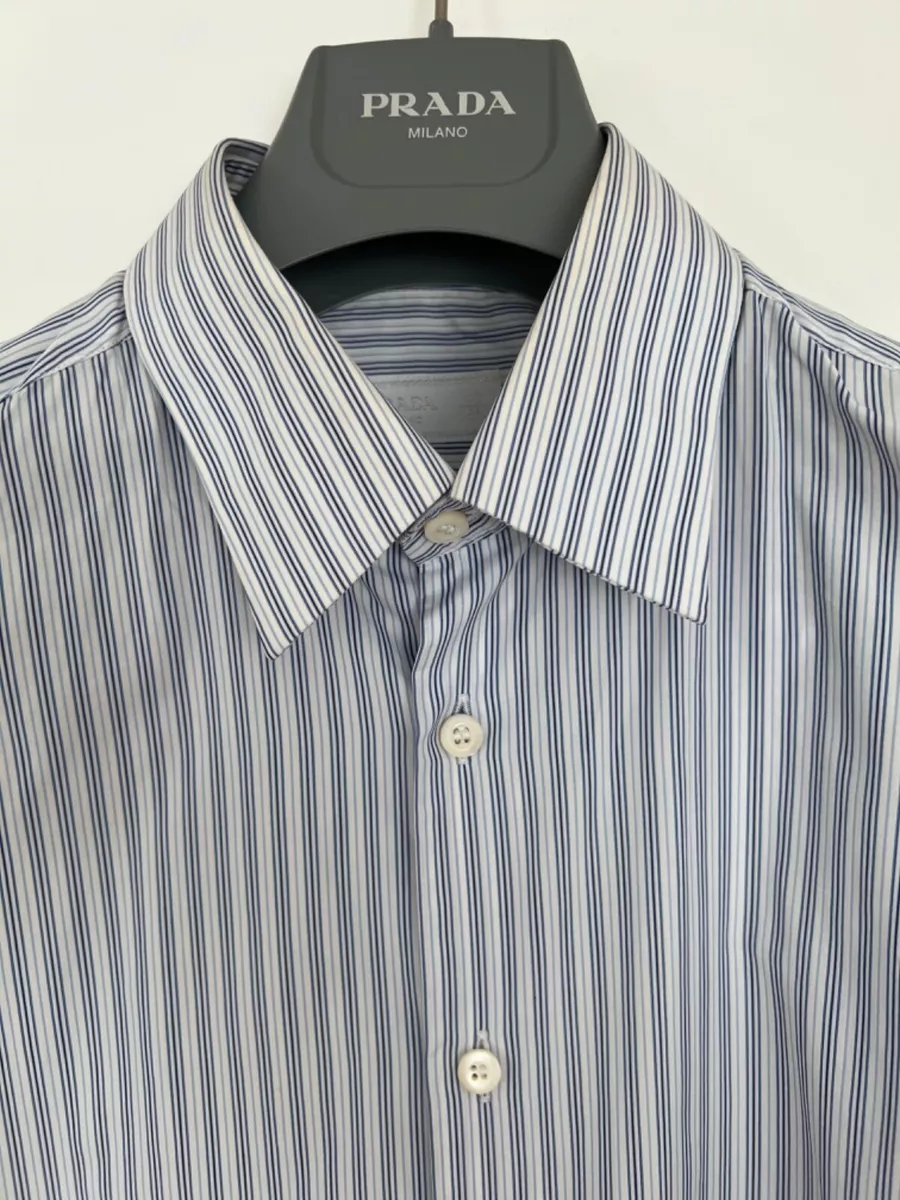 Prada Mens Casual Formal Dress Shirt Long Sleeve 40/15 3/4 XL White Blue  Strips