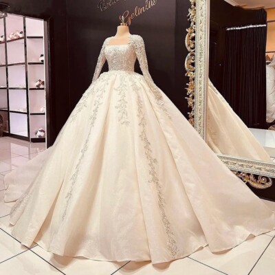 gold sequin top wedding dress Champagne Gold Wedding Dress Sequins Princess Wedding Gown – Rosymae