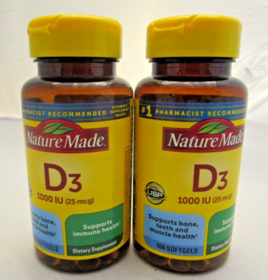 2- Lot Nature Made Vitamin D3 1000iu (25mcg)100 tablets) exp NOV/2026