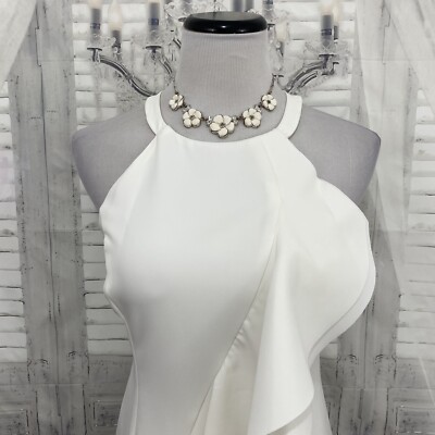vince camuto white halter dress Vince Camuto Size 8 White Halter Bodycon Dress Cocktail Ruffle Sleeveless  B57