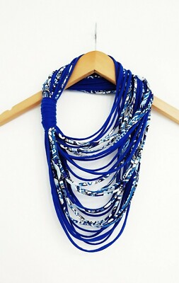 Royal Blue Scarf Necklace Infinity Loop Textile Yarn Woman Scarf Gift for Mum