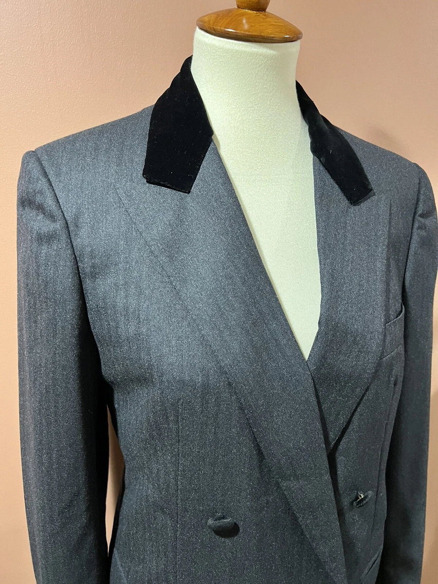 Burberry’s prorsum Gris Lana Terciopelo Ribete Manga Larga Mujer Blazer Chaqueta Talla 44