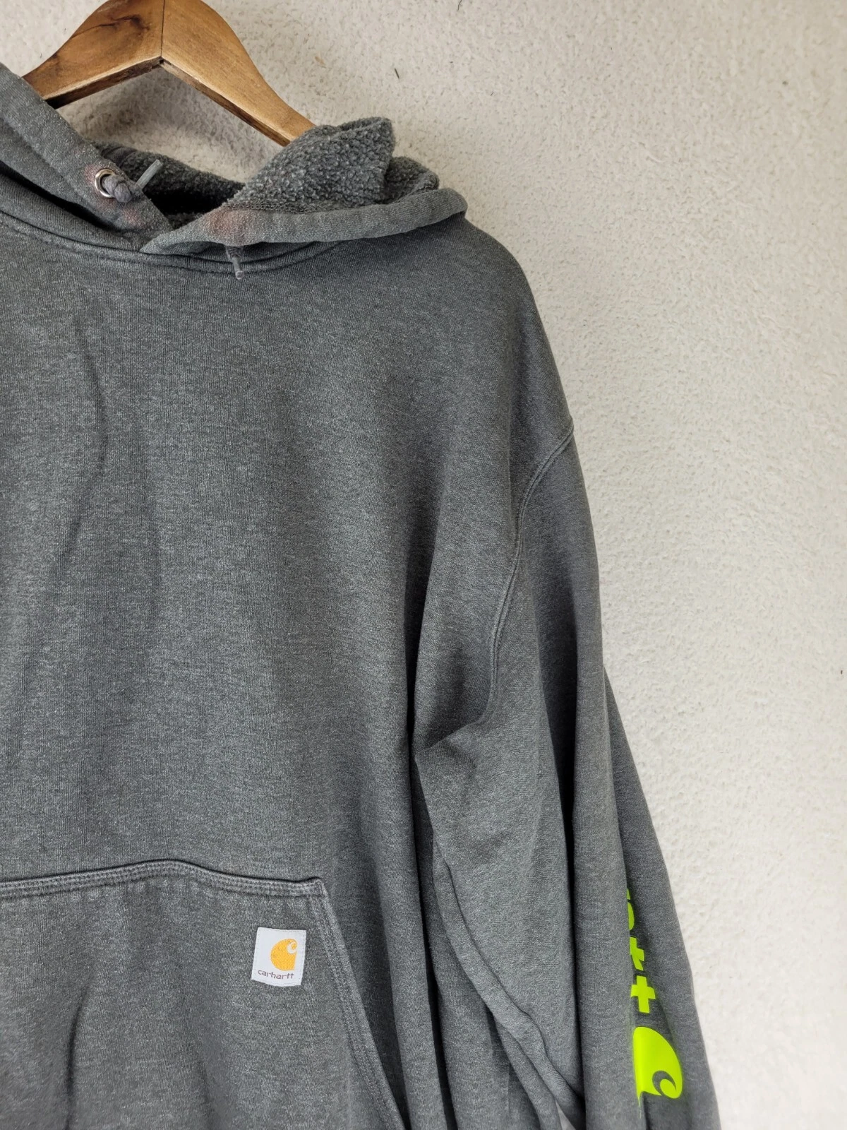 VETEMENTS Carhartt Workwear Felpa con Cappuccio Uomo 2XL Grigio Foderata in Pile Vestibilità Originale Logo Scritto
