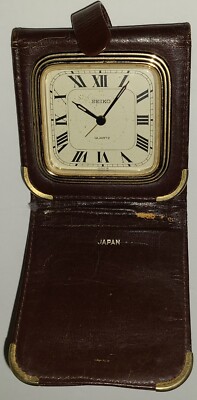 Vintage '60s SEIKO Quartz WALLET TRAVEL ALARM CLOCK, Roman