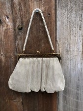 Vintage Whiting  Davis Co. White Tone Mesh Bag Evening Clutch Bag