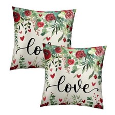 Valentine Pillow Cover Set of 2 Watercolor Red Rose 18" x 18" Pack of 2 Love
