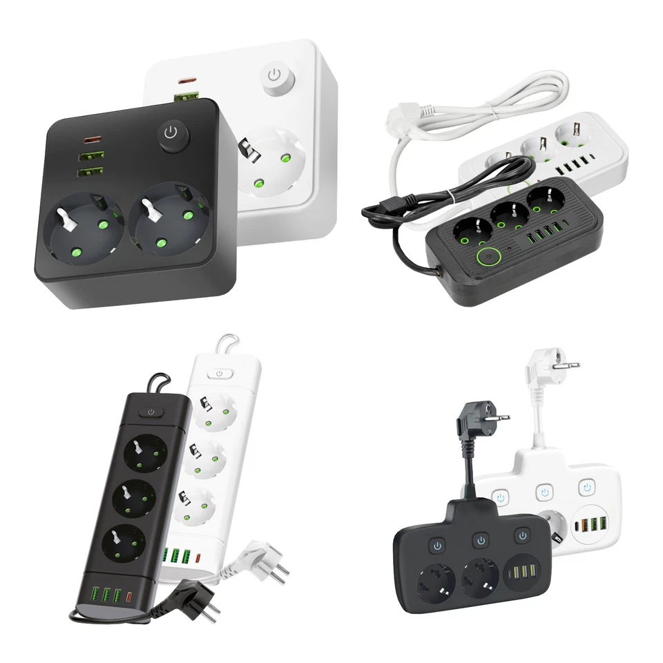 KOBI Steckdosenleiste 2fach 3fach 1,5 3 5m USB-A USB-C Mehrfachsteckdose mit Schalter