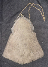 Antique Silver Tone Metal Chain Mail Mesh Coin Purse (Tote A4)