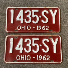 RARE 1962 OHIO LICENSE PLATE PLATES PAIR ALL ORIGINAL CHEVY FORD DODGE