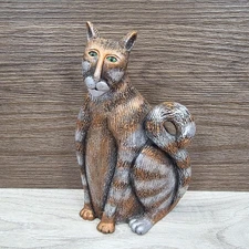 Marsha McCarthy Cat Metallic Figurine Brushed Resin Signed 6" tall Satisfaction 