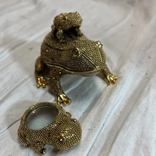 VINTAGE Bombay Co Brass  Frog Desk Set Box , Magnifying Glass & Letter Opener