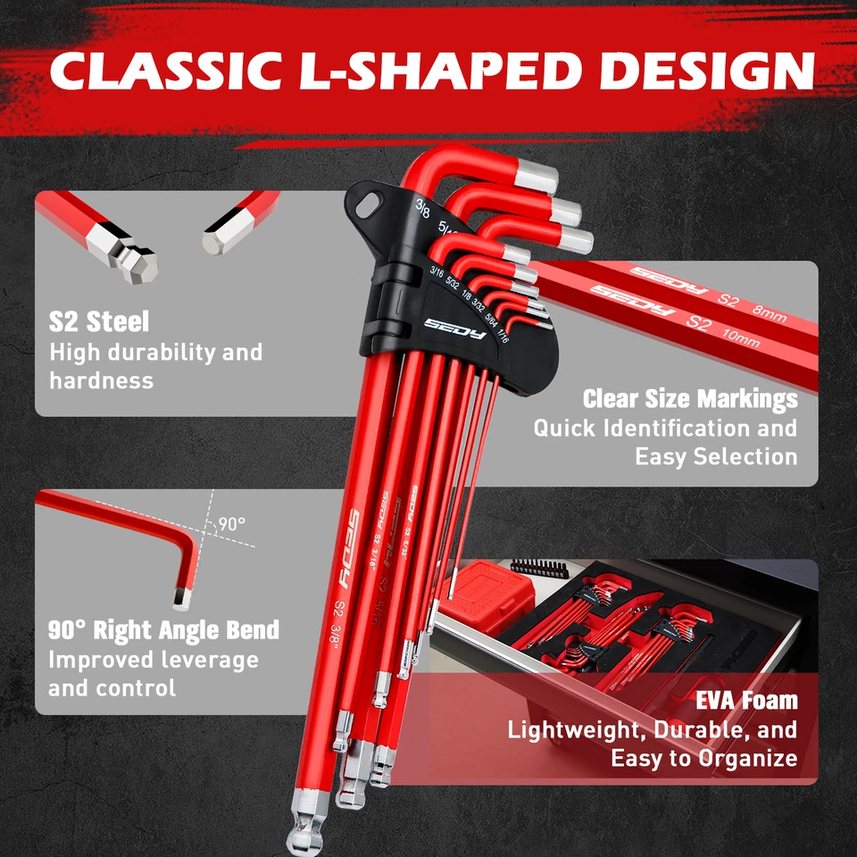 30PC L-Hex Torx Key Set Ball End Allen Wrench Grip Handle Extension Bar S2 Steel - Image 4 of 4