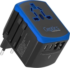 Ceptics Travel Adapter 5-in-1, USB-A/C 3.5A Charger, US/UK/EU/AU, Type A/C/G/I