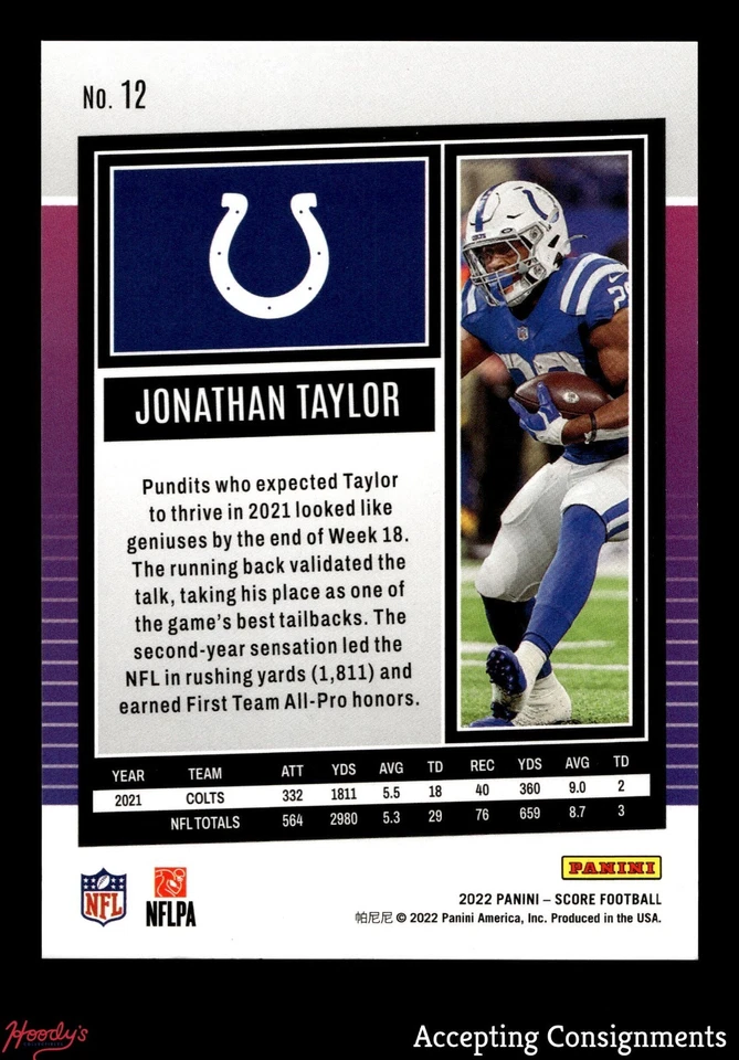 2022 Score Ellipse #12 Jonathan Taylor COLTS 154/299 - Image 2 of 2