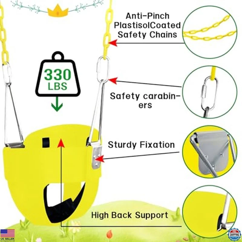 Asiento oscilante de lujo con respaldo alto para niños pequeños - Arnés de 3 puntos, cadena de 66", 6-24 meses Foto 3 de 4