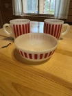 Vintage Hazel Atlas Milk Glass Candy Stripe Bowl and Two Mugs