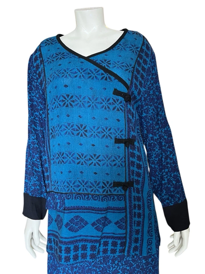 Conjunto de 2 Blusa y Falda Vintage Carole Little Art To Wear Talla 8 Azul Boho Foto 3 de 4