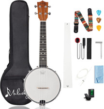 4-String Banjo Ukulele  Banjolele 23" Sapele Wood with Remo Head  Nylon String