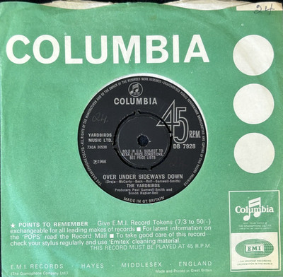 THE YARDBIRDS 'OVER UNDER SIDEWAYS DOWN' 7'' SINGLE COLUMBIA RECORDS DB7928 1966