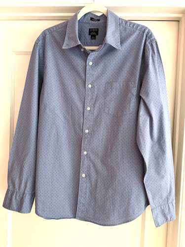 J Crew Shirt Mens L Slim Untucked Blue Dot Flex Washed Button Down long sleeve
