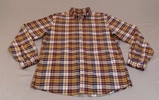 Eddie Bauer Mens Tall XL Flannel Long-Sleeve Button-Up Gold/Burgundy Plaid Shirt