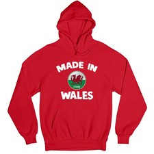 Mens Womens Welsh Rugby Football Hoodie Made In Wale Cymru National Anthem Badge