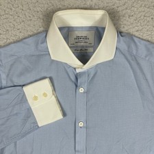 Charles Tyrwhitt Dress Shirt Mens 15.5/35 Blue White Contrast Extra Slim Fit