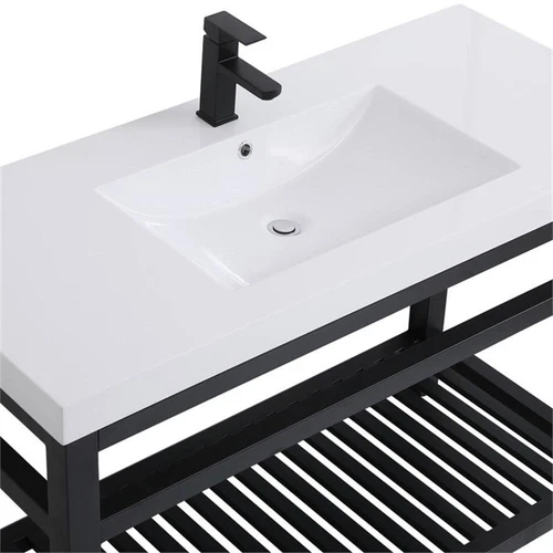 Elegant Decor Raya 48" Single Resin Top Metal Bathroom Vanity in Black - Picture 8 of 14