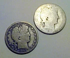 Lot of Two Barber Half Dollar Coins 90% Silver, 1893-O and 1899-O