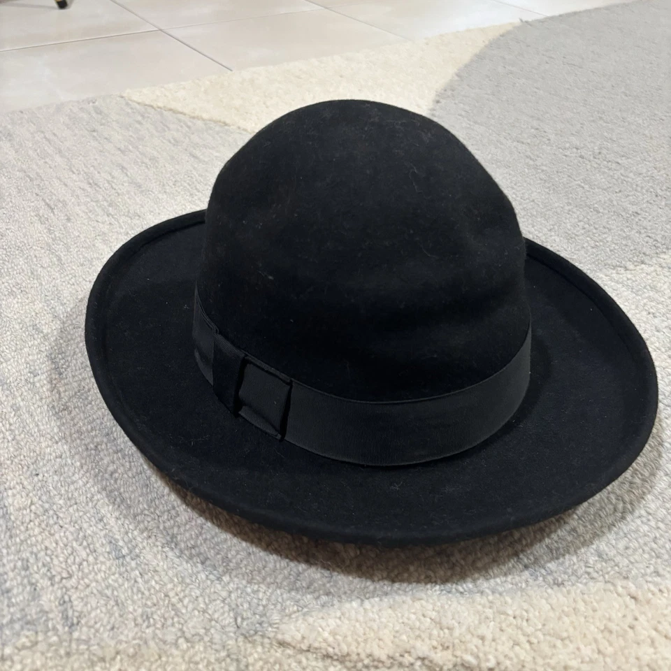 De colección New York Hat Co Gambler Vaquero Fedora Top Negro Rodeo Hombres 7 1/4 Lana Foto 3 de 4