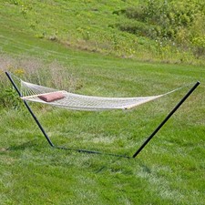 2-Person Rope Hammock with Steel Stand and Pad/Pillow - Desert by Sunnydaze