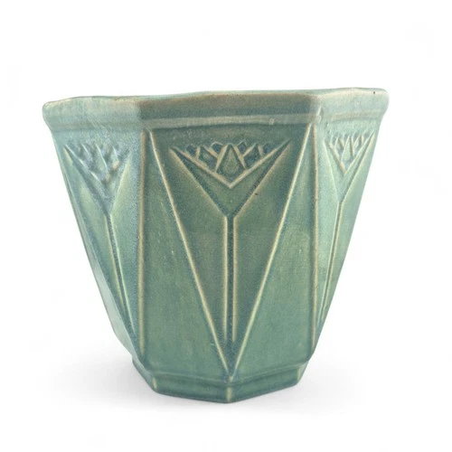 Brush McCoy Kolorkraft Deco V Art Deco Green 8" Jardiniere Planter