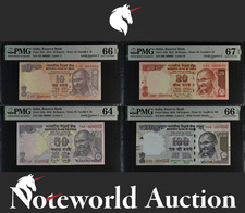 India 10-100 Rupees 2014-2016 P 102v-105ad LOW S/N 2 Set 4 pcs UNC PMG 64-67 EPQ