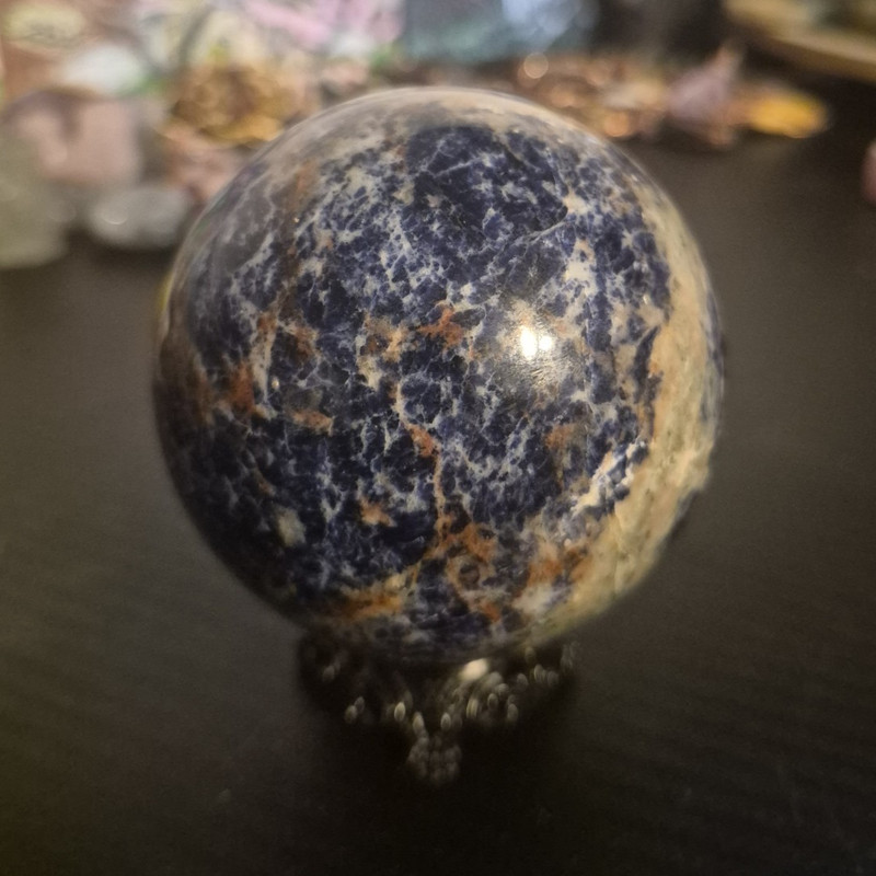 Polished Sodalite Healing Sphere Ball on Stand