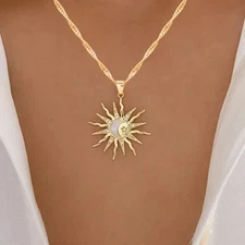 Shinning unique design sun star & moon necklace pendant  chain  18'' adjustable