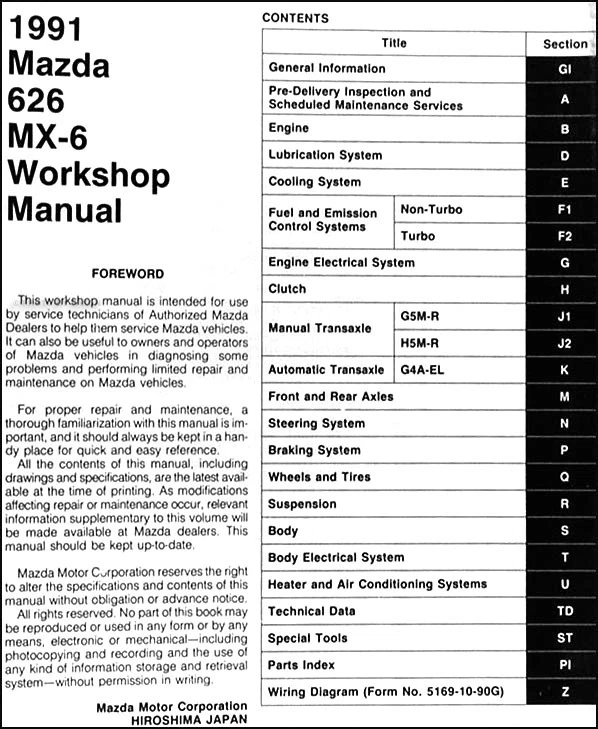 Mazda 626 y MX-6 1991 manual de taller OEM fábrica MX6 libro de taller de reparación Foto 2 de 2