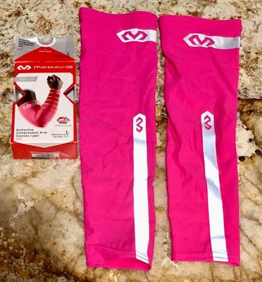 MCDAVID Reflective Compression Bright PINK Basketball Arm Sleeve Pair NEW Mens L