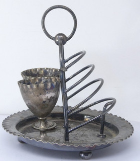 Toast Rack Egg Cup Stand Tray Breakfast Service Silver Plated Holder Caddy