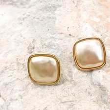 Vintage Napier Earrings Gold Tone Cream Faux ...