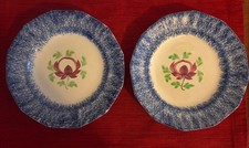Pair of Antique Staffordshire King?s Rose Spatterware Plates ? 9? Blue Spatter R