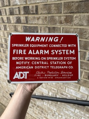 Vintage 1950s  Porcelain ADT Fire Alarms Advertising Sign No Smoking Gas Oil