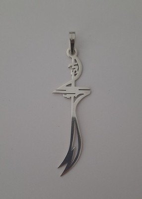 925 Sterling Silver Double Pointed Sword Pendant Scimitar Dagger Necklace Charm