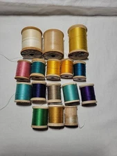 Lot of 16 wooden spools of Vintage Thread variety of brands and colors