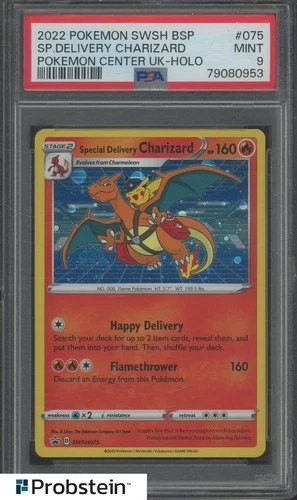 2022 Pokemon Center UK SWSH BSP #075 SP. Delivery Charizard Holo PSA 9 MINT