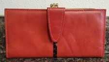 Rolfs Red Cowhide Leather Women's Clutch Wallet w/Kiss Lock Coin Purse-7x4