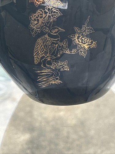Vintage Japanese Black Enamel Lidded Ginger Jar Peacock & Floral - 第 2/10 張圖片